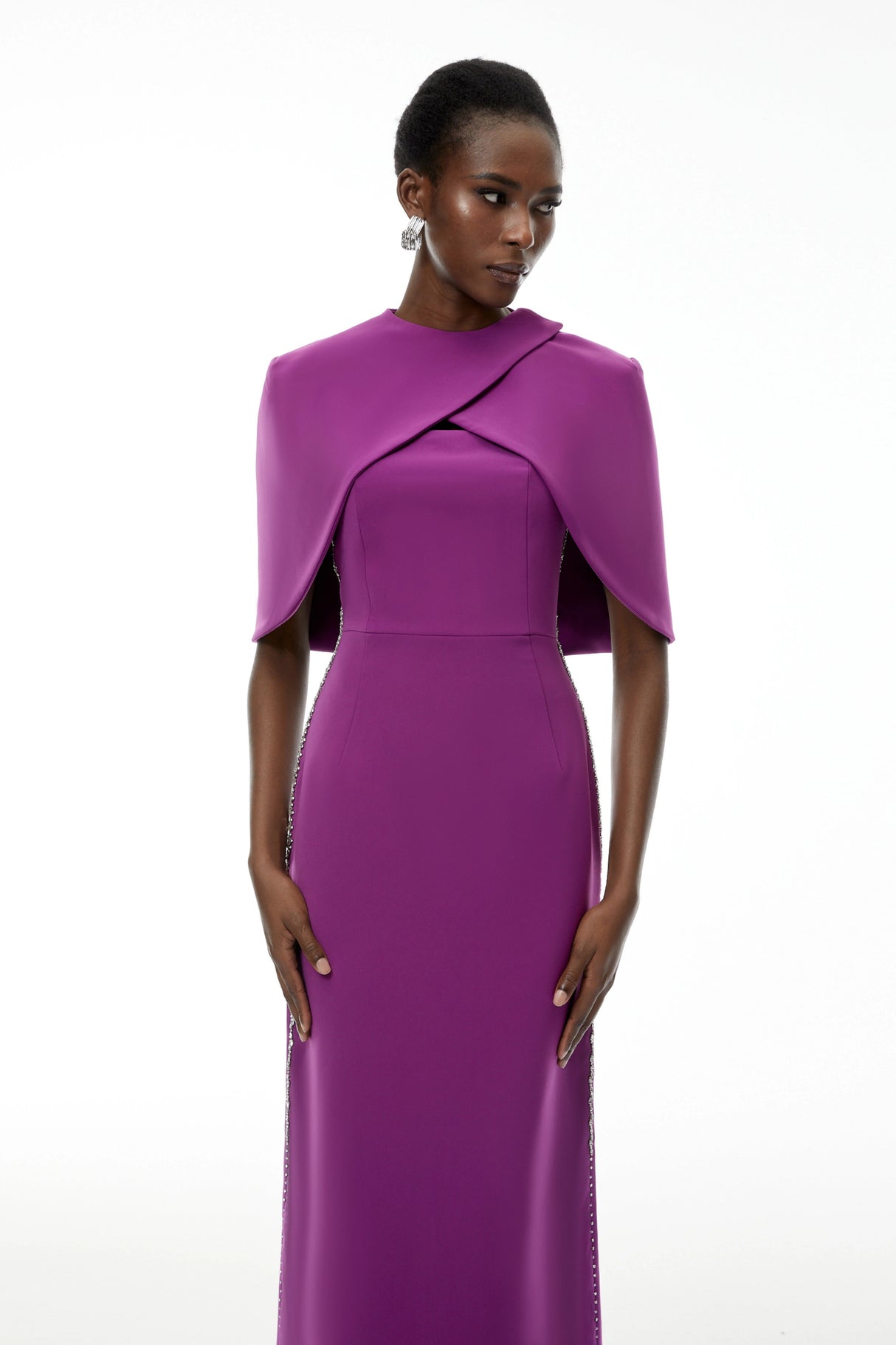 Darcie Purple Beaded Cape Design Maxi Gown