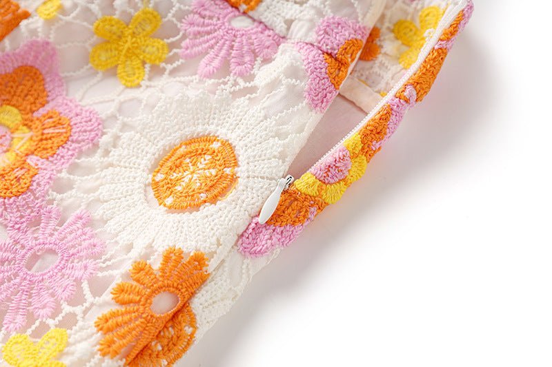 Daria Floral Lace Midi Skirt - High - Waisted Fit - Intricate Embroidery and Scalloped Hem