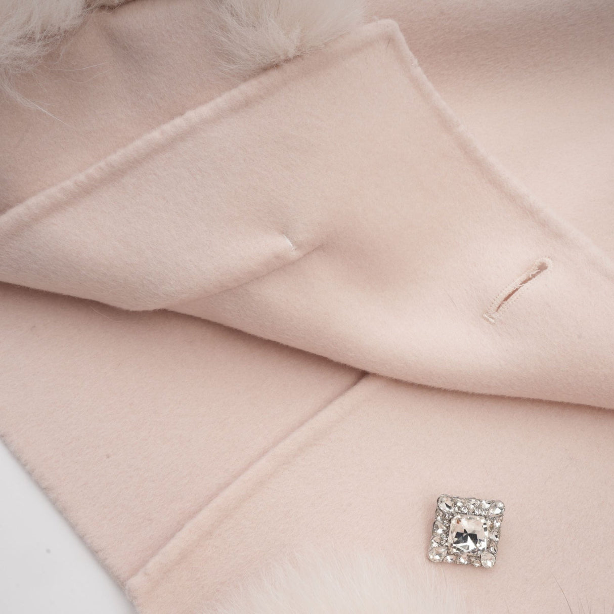 Dayana Coat - Faux fur detailing - Mock neck - Crystal - embellished buttons - Cropped