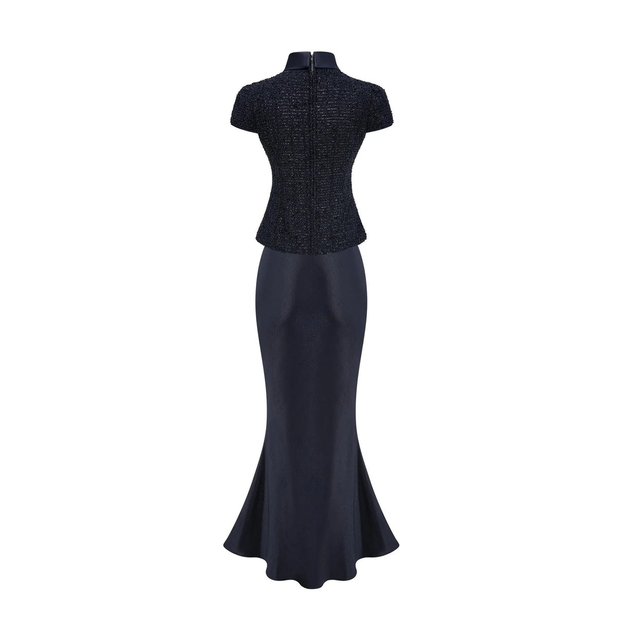 Dayana Maxi Dress Navy Blue Detachable Skirt Crystal Buttons