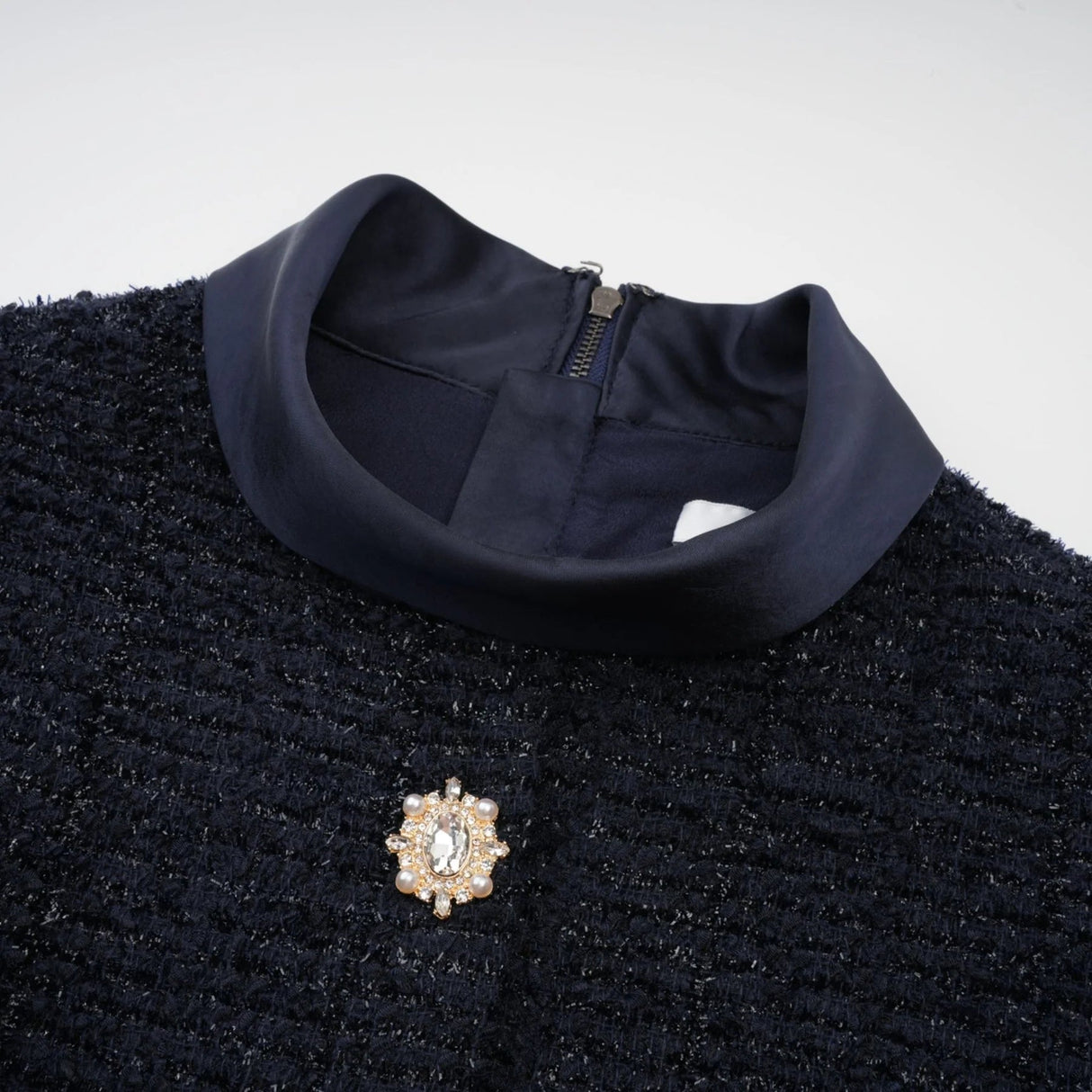 Dayana Maxi Dress Navy Blue Detachable Skirt Crystal Buttons