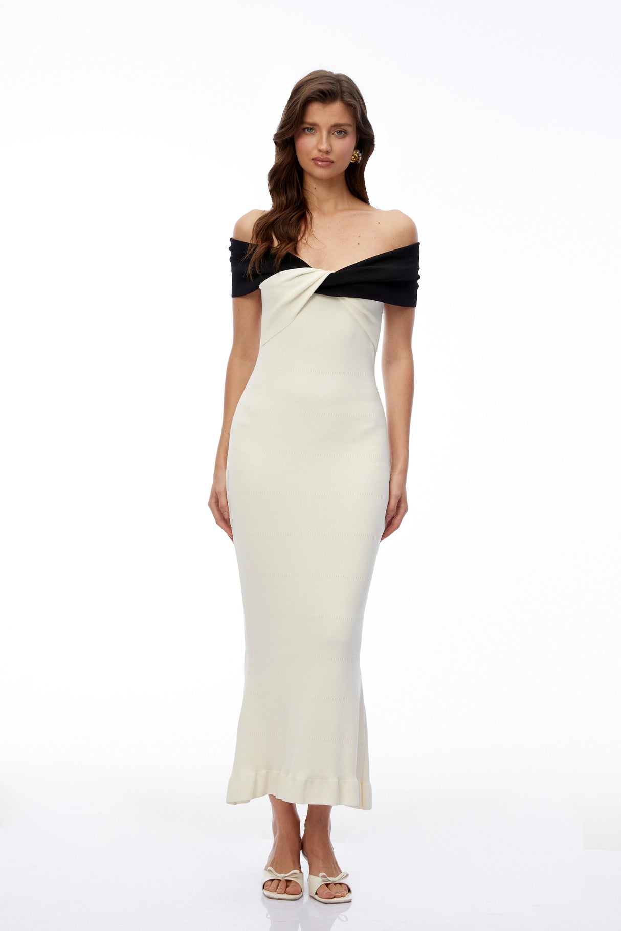 Deborah White Cross Front Maxi Dress with Fishtail Hem