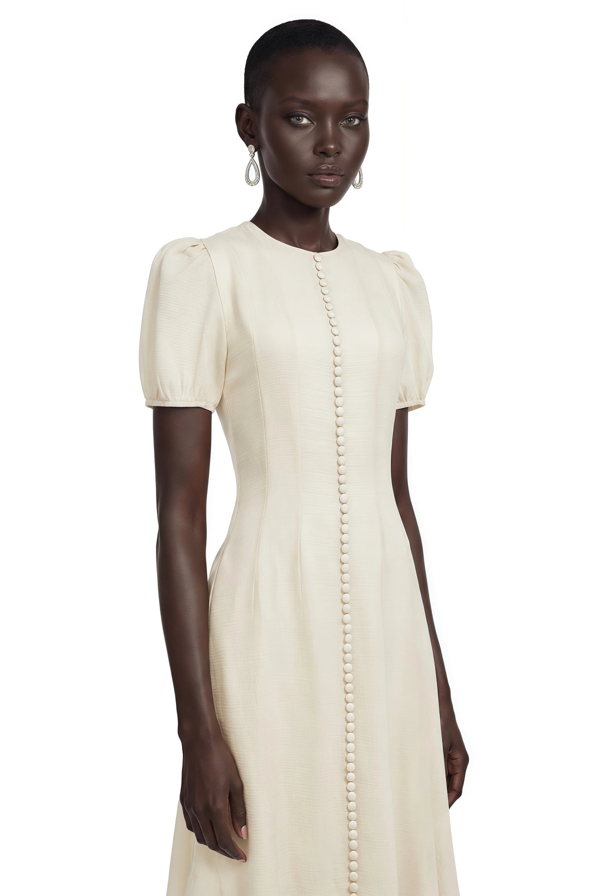 Defne Cream Ruffled Pleated Maxi Dress