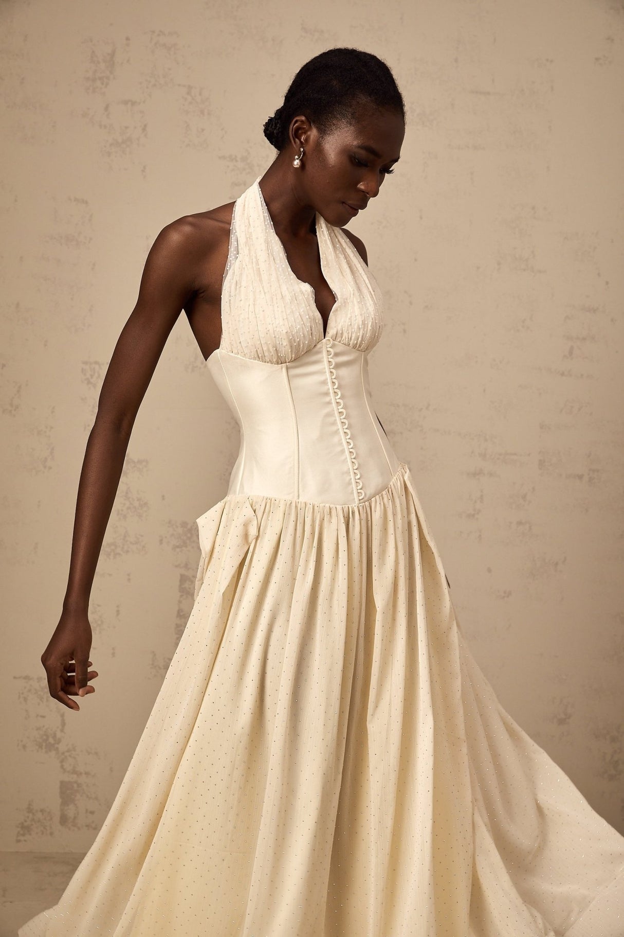 Delaney Midi Dress - Halterneck Sleeveless Tulle Cinched Waist Ankle - Length Zip Fastening