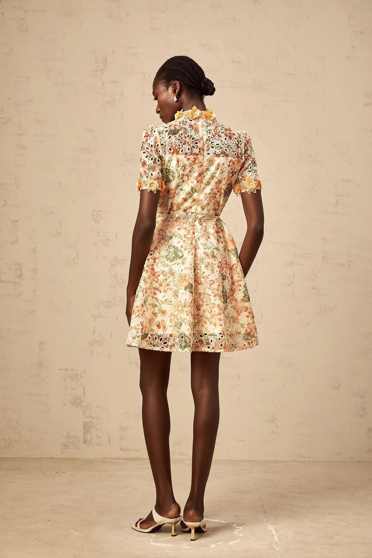 Delaney Mini Dress Orange Flower Embroidered Pearl Detail & Cut - Out