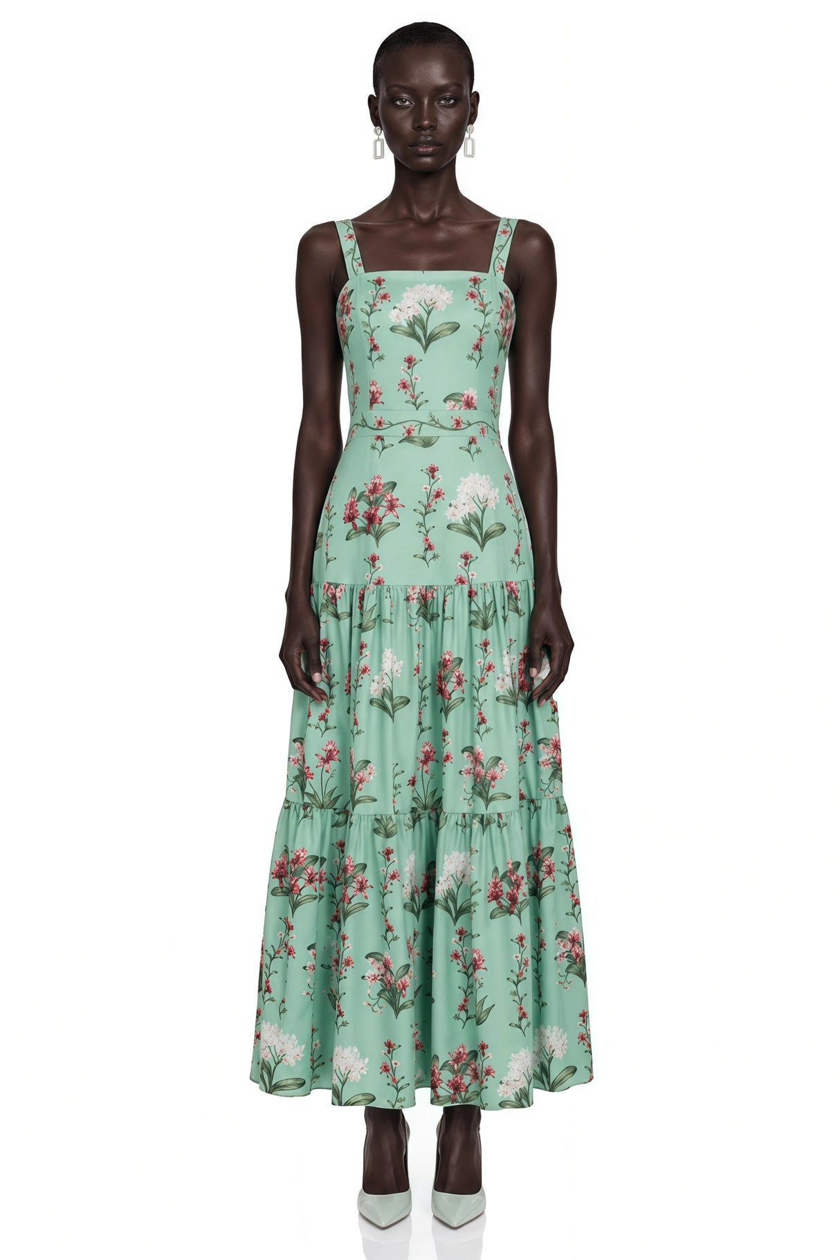 Delilah Green Floral Print Midi Dress with Spaghetti Straps