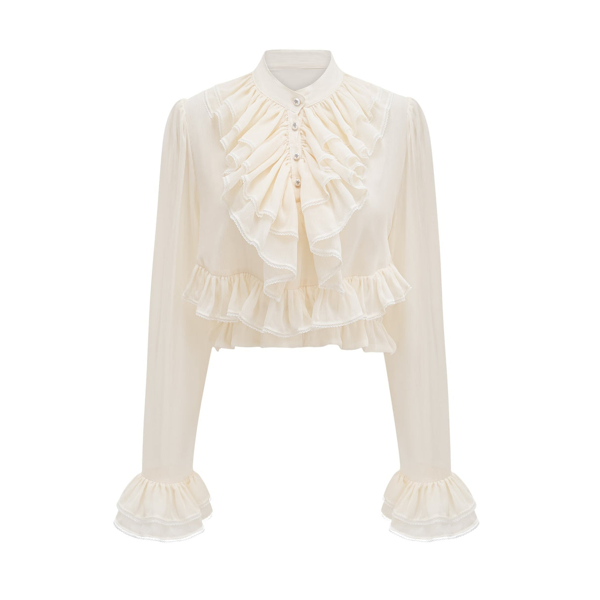 Delilah Top - Long Sleeves - Mock Neck - Ruffled Trim