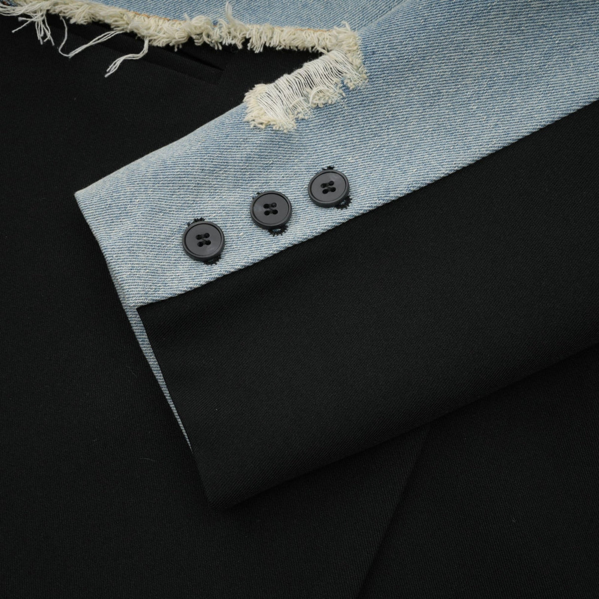 Delizia Denim Blazer - Peak Lapels - Ripped Detailing - Fringed Design - Buttoned Cuffs