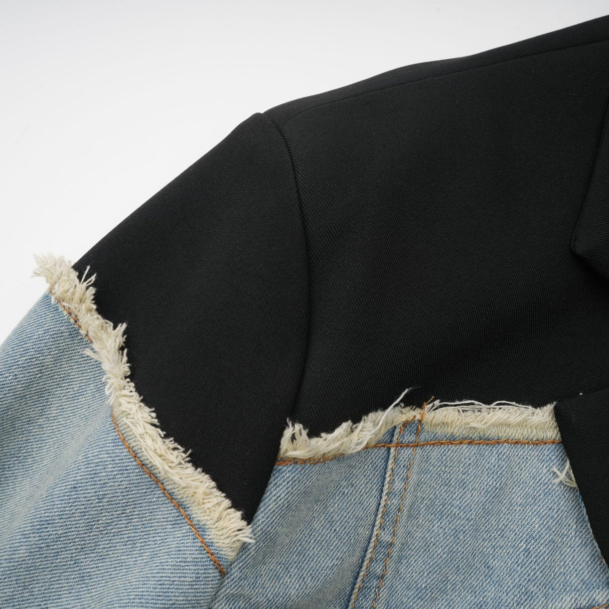 Delizia Denim Blazer - Peak Lapels - Ripped Detailing - Fringed Design - Buttoned Cuffs