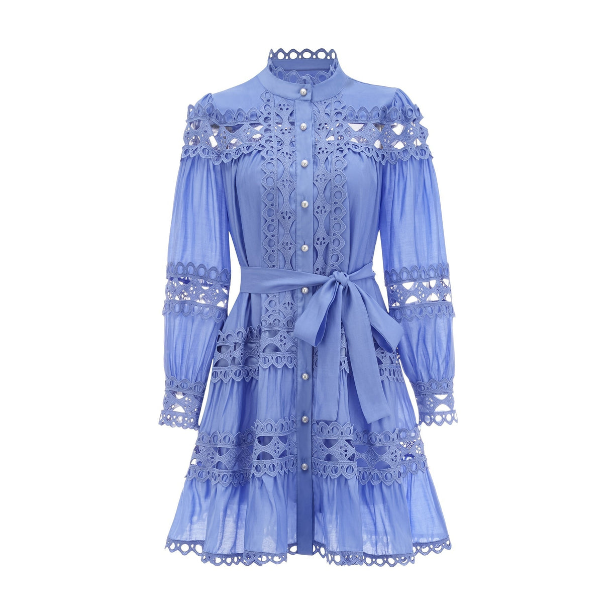 Delizia Mini Dress - Long Sleeves - Mock Neck - Cut - out Design - Belted Waist