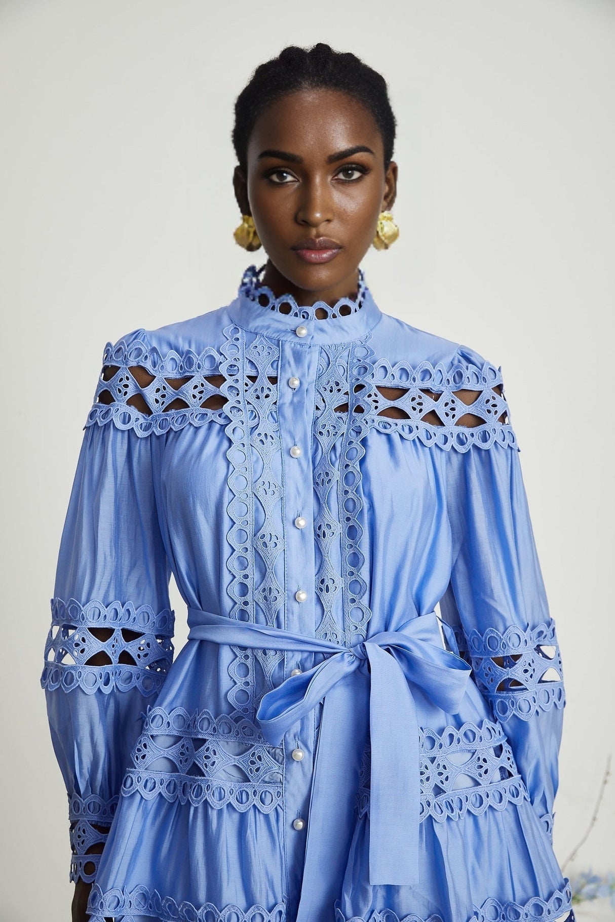 Delizia Mini Dress - Long Sleeves - Mock Neck - Cut - out Design - Belted Waist