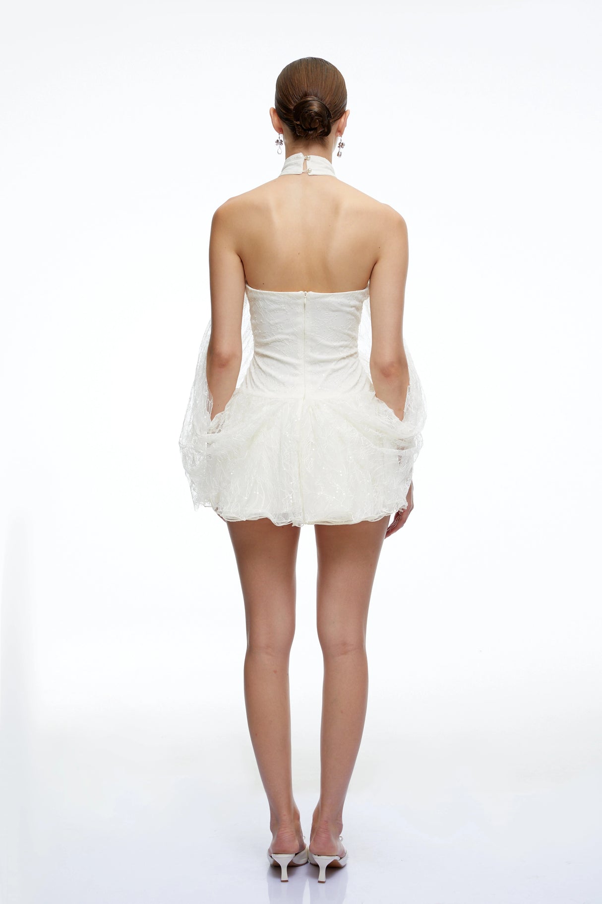 Delphine White Halterneck Lace Mini Dress