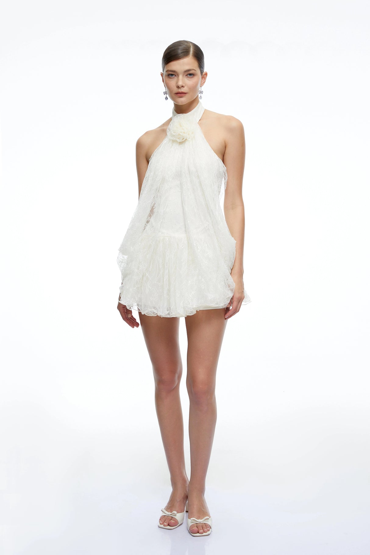 Delphine White Halterneck Lace Mini Dress