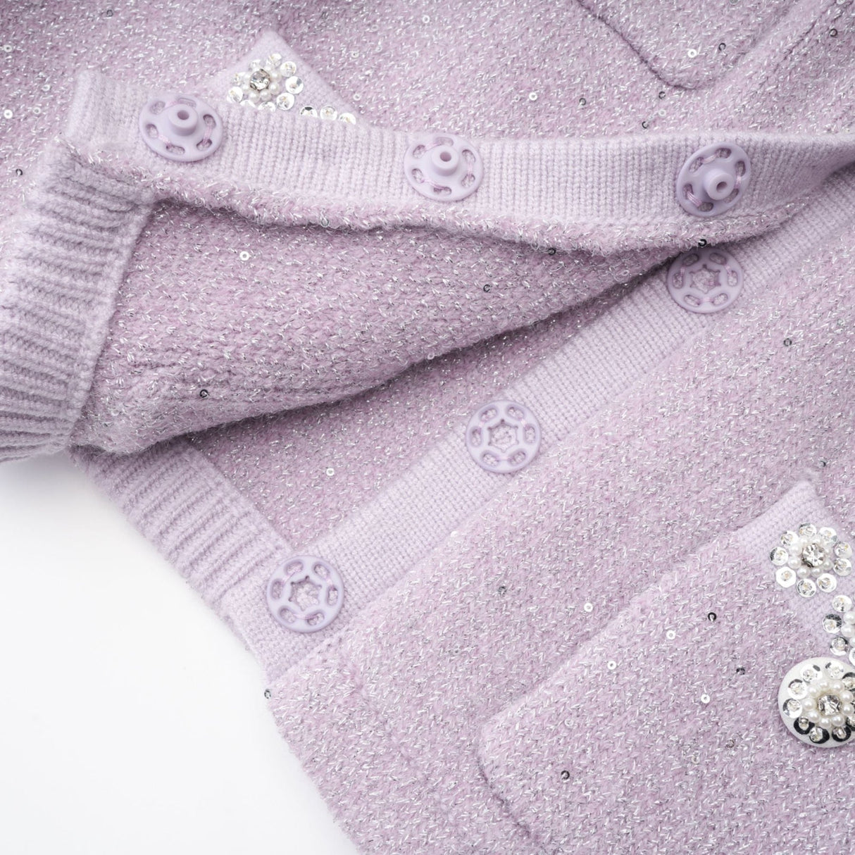 Denise Jacket & Skirt Set - Sequin Detailing - Faux - Pearl Embellishment - Front Button Fastening - Four Patch Pockets - Full Pleated