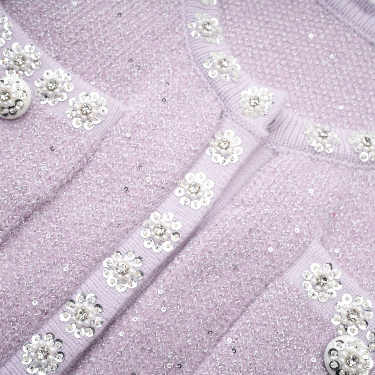 Denise Jacket & Skirt Set - Sequin Detailing - Faux - Pearl Embellishment - Front Button Fastening - Four Patch Pockets - Full Pleated