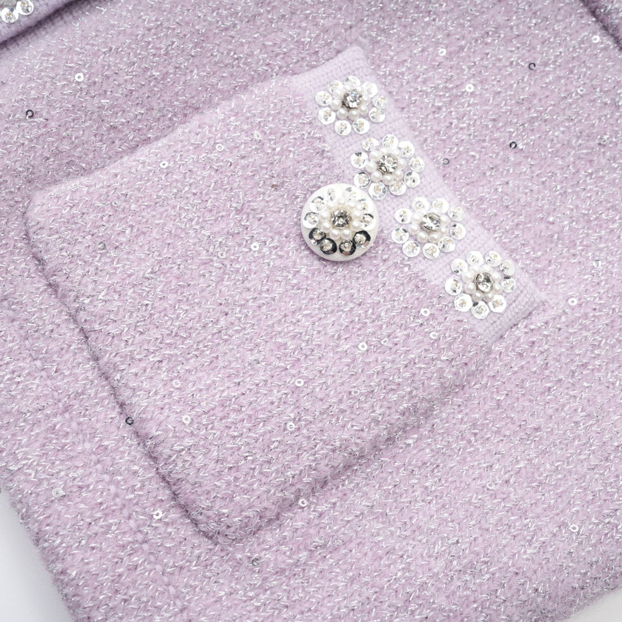 Denise Jacket & Skirt Set - Sequin Detailing - Faux - Pearl Embellishment - Front Button Fastening - Four Patch Pockets - Full Pleated