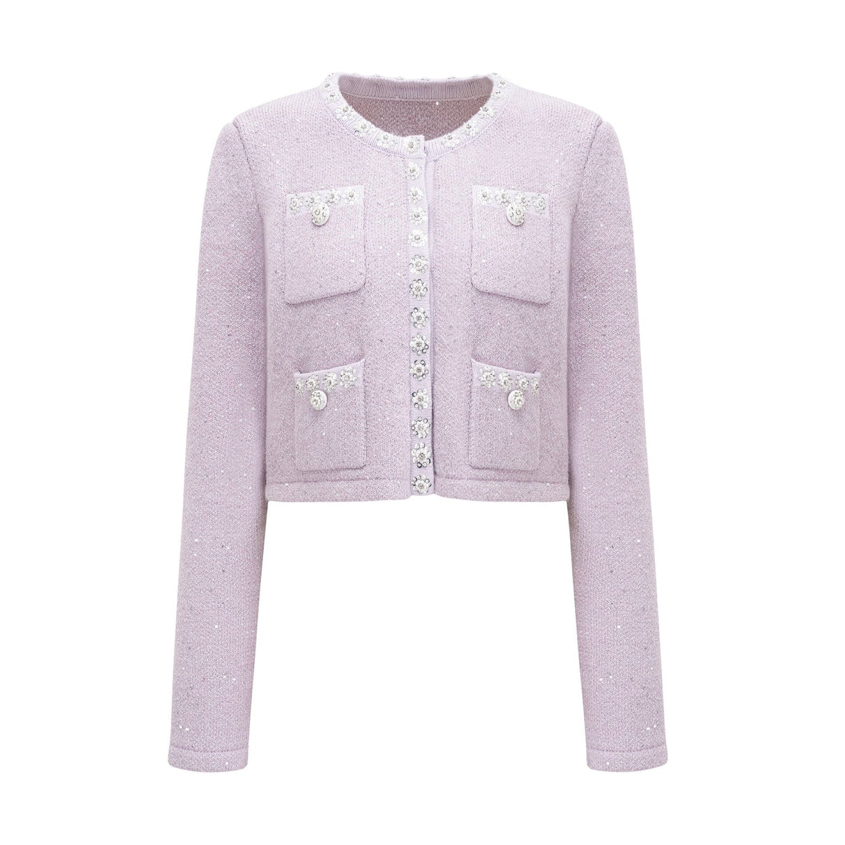 Denise Jacket & Skirt Set - Sequin Detailing - Faux - Pearl Embellishment - Front Button Fastening - Four Patch Pockets - Full Pleated