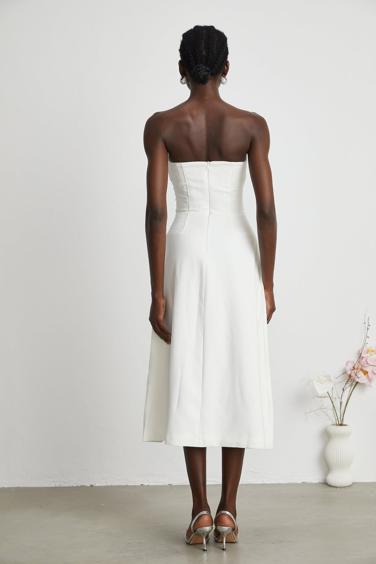 Denise Midi Dress - Off the Shoulder - Sleeveless - Fully Embellished - Rear Zip Fastening