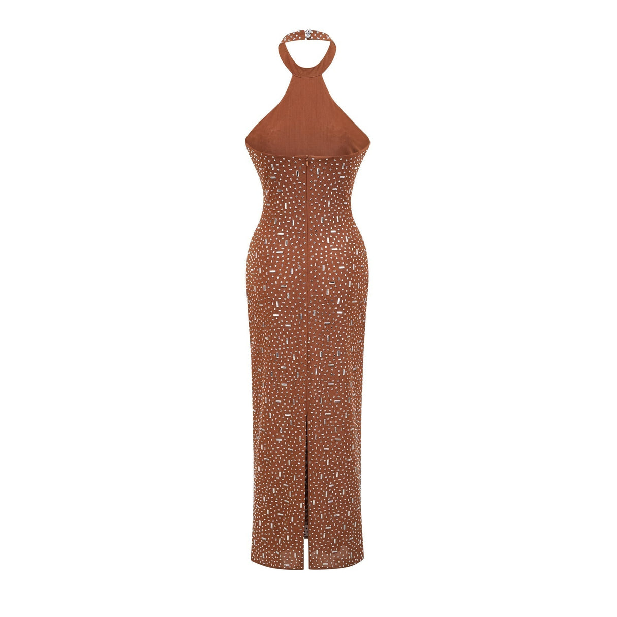 Désirée Maxi Dress - Sleeveless Halterneck Crystal Embellished Fitted Waist Zipper Closure Floor - Length