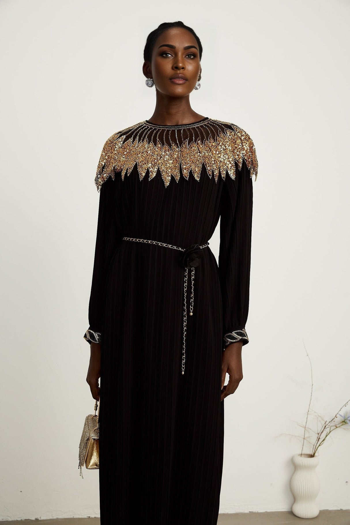 Destiny Midi Dress - Ribbed Design - Sequin Embellishment - Tulle Paneling - Detachable Waist - Tie