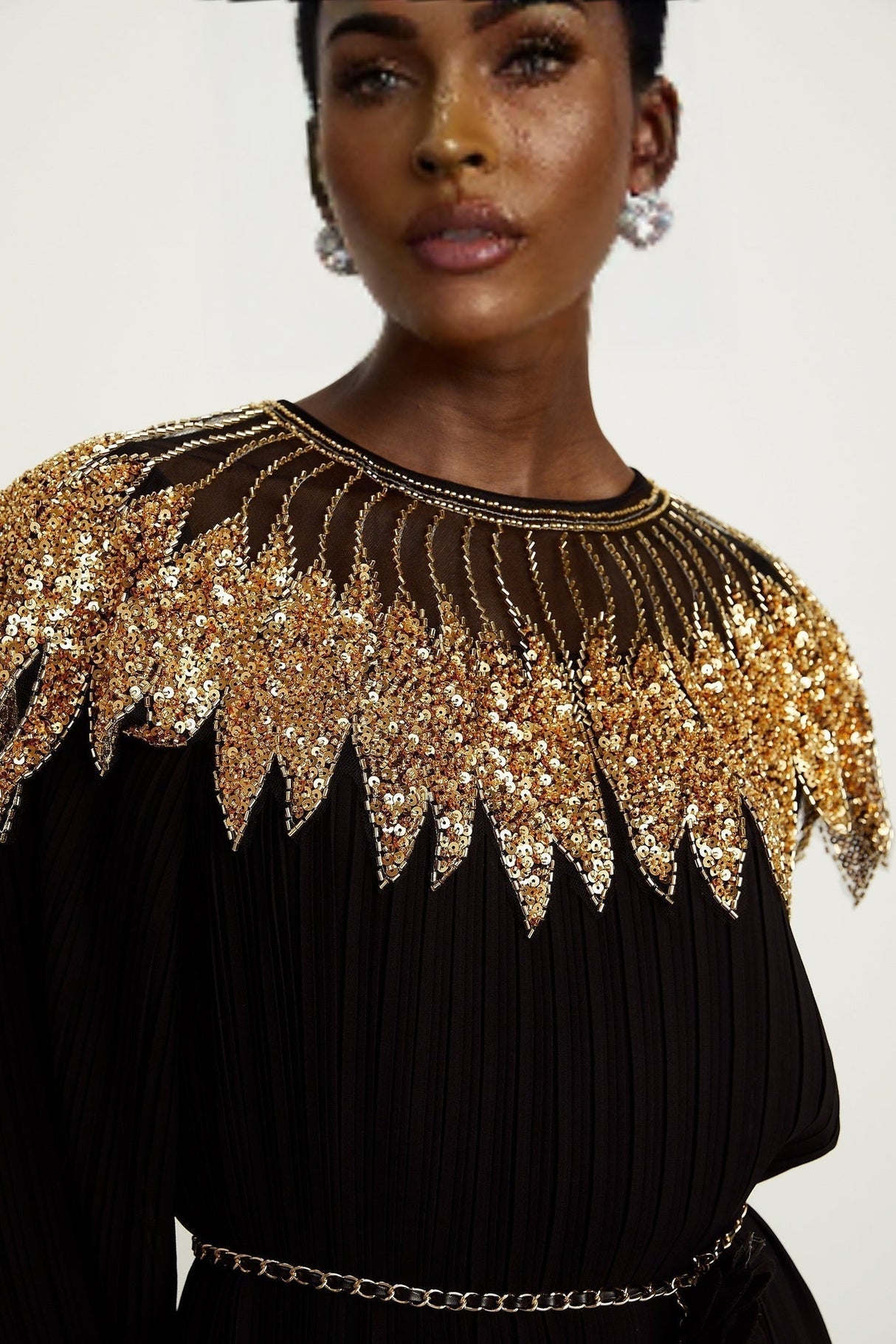 Destiny Midi Dress - Ribbed Design - Sequin Embellishment - Tulle Paneling - Detachable Waist - Tie