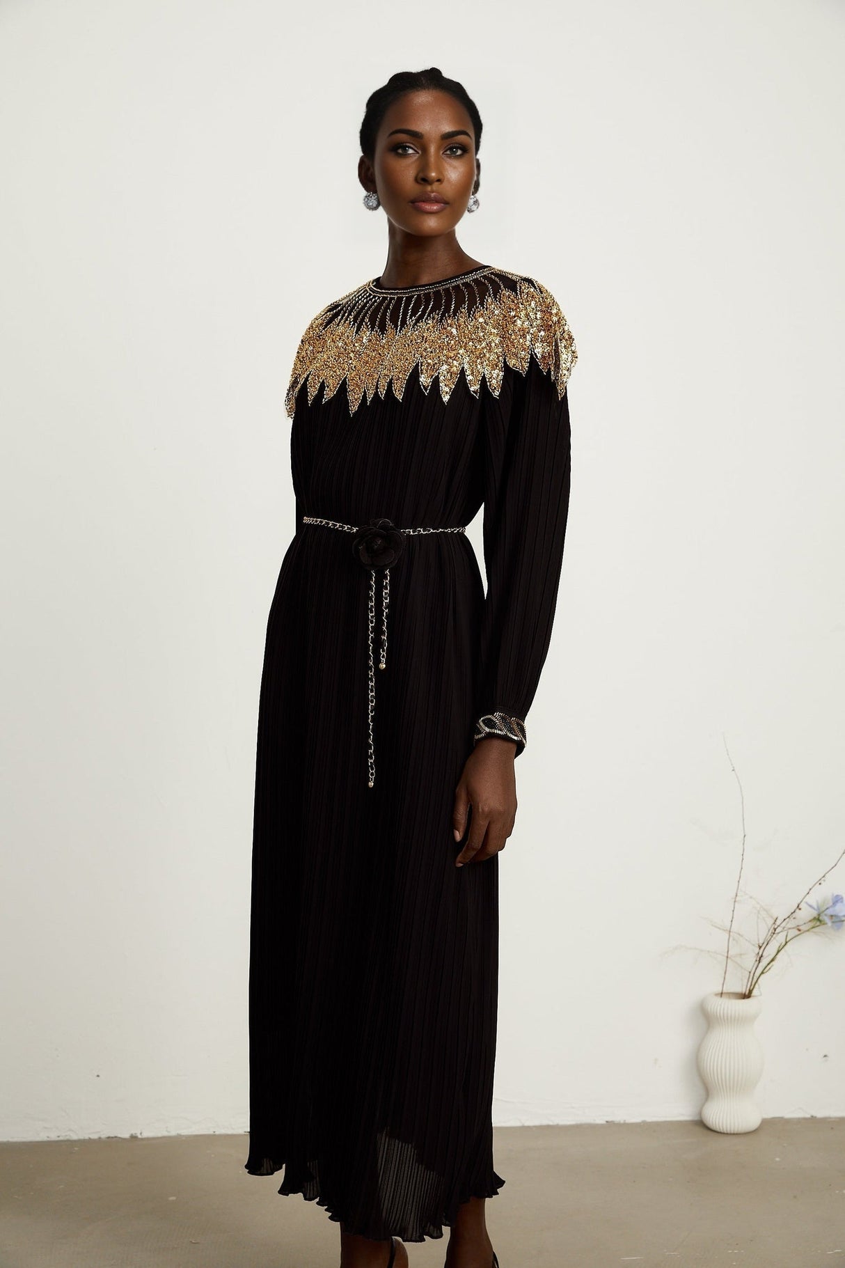 Destiny Midi Dress - Ribbed Design - Sequin Embellishment - Tulle Paneling - Detachable Waist - Tie