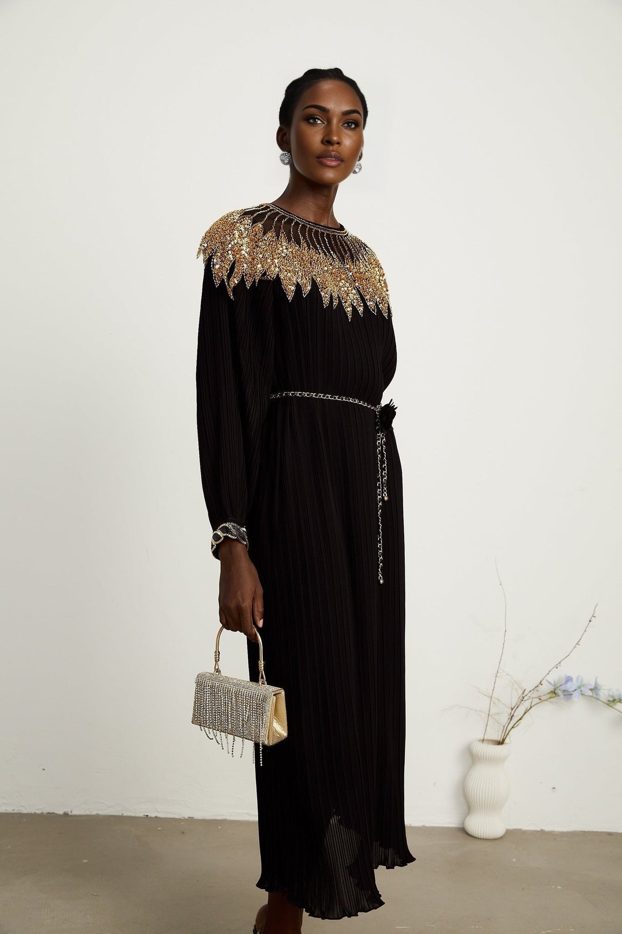 Destiny Midi Dress - Ribbed Design - Sequin Embellishment - Tulle Paneling - Detachable Waist - Tie