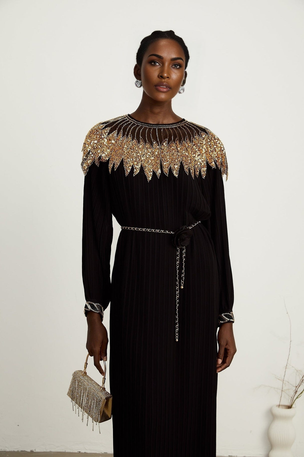 Destiny Midi Dress - Ribbed Design - Sequin Embellishment - Tulle Paneling - Detachable Waist - Tie