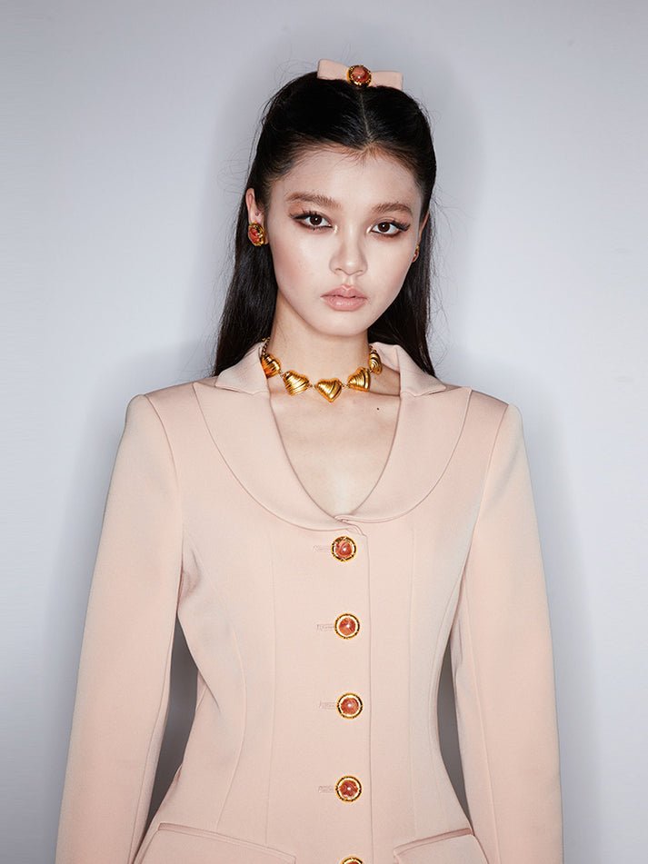 Diana Blazer Dress - Tailored Silhouette - Decorative Buttons - Flap Pockets - All - Day Comfort