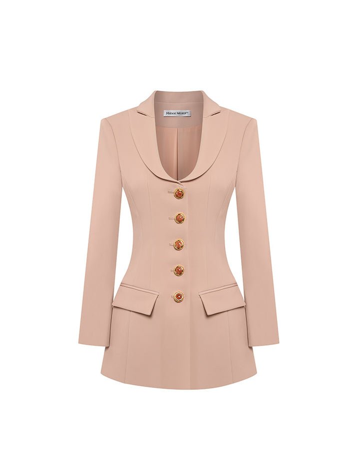 Diana Blazer Dress - Tailored Silhouette - Decorative Buttons - Flap Pockets - All - Day Comfort