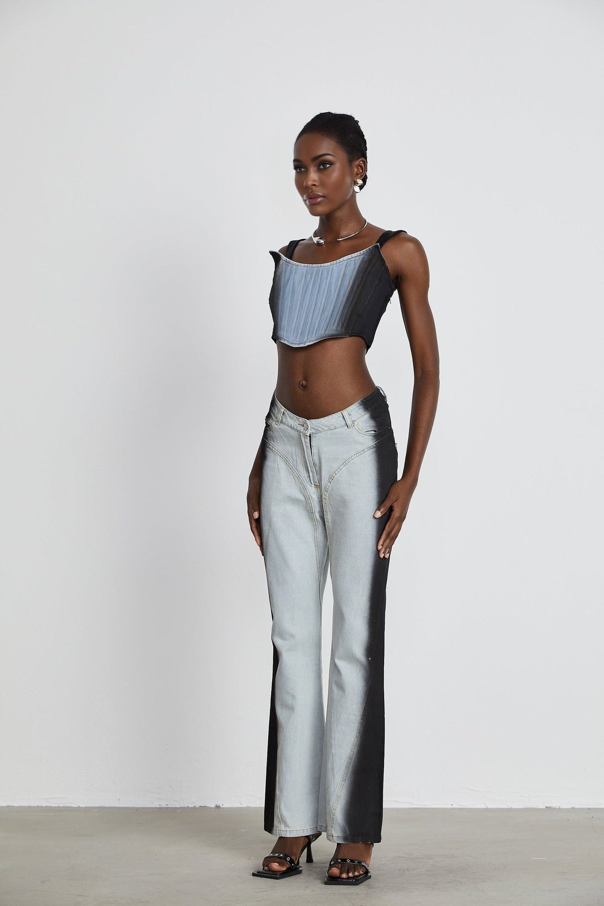 Diana Denim Top - Stretch - Jersey Cropped Design - Concealed Side Fastening