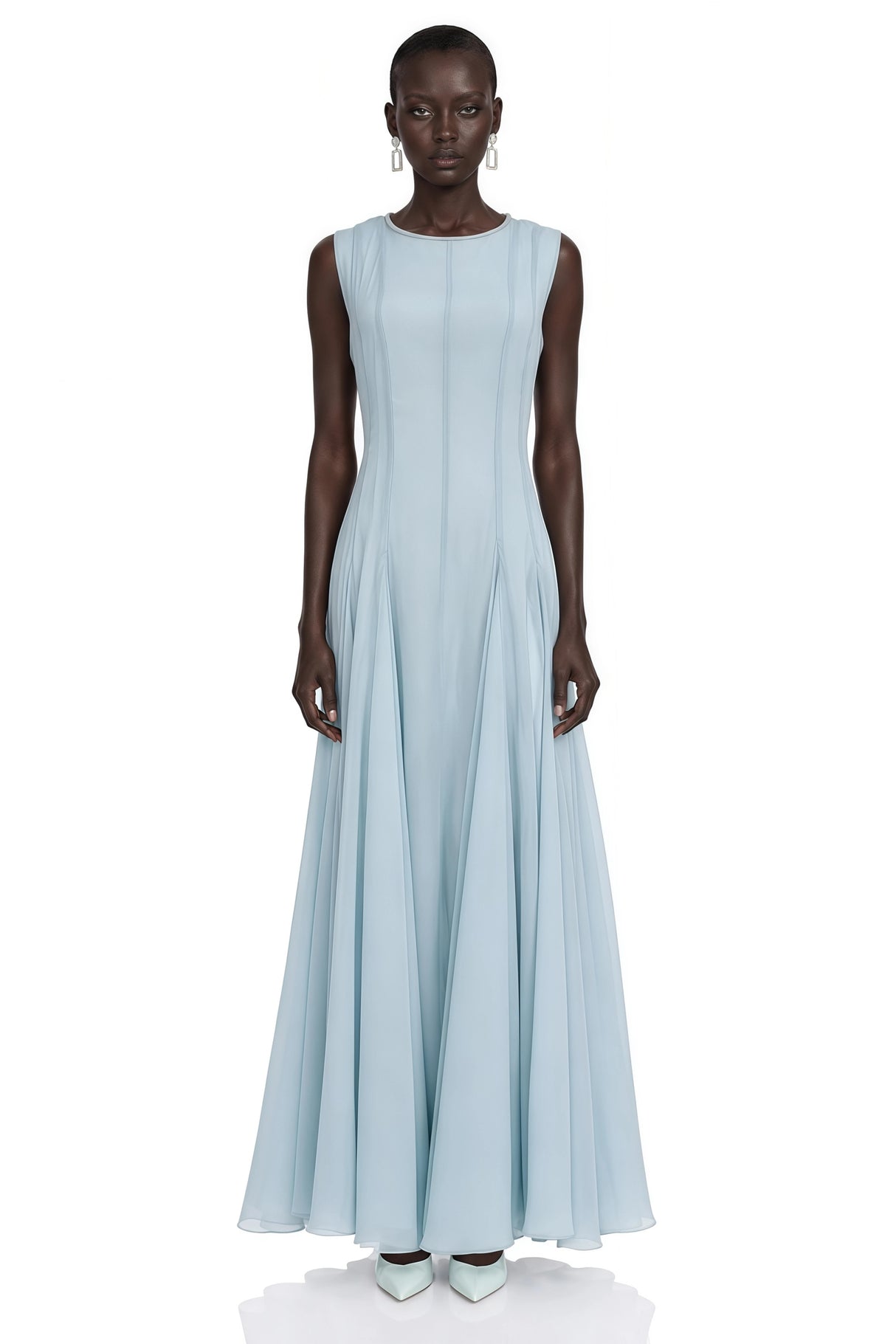 Dilek Light Blue Sleeveless Pleated Maxi Dress