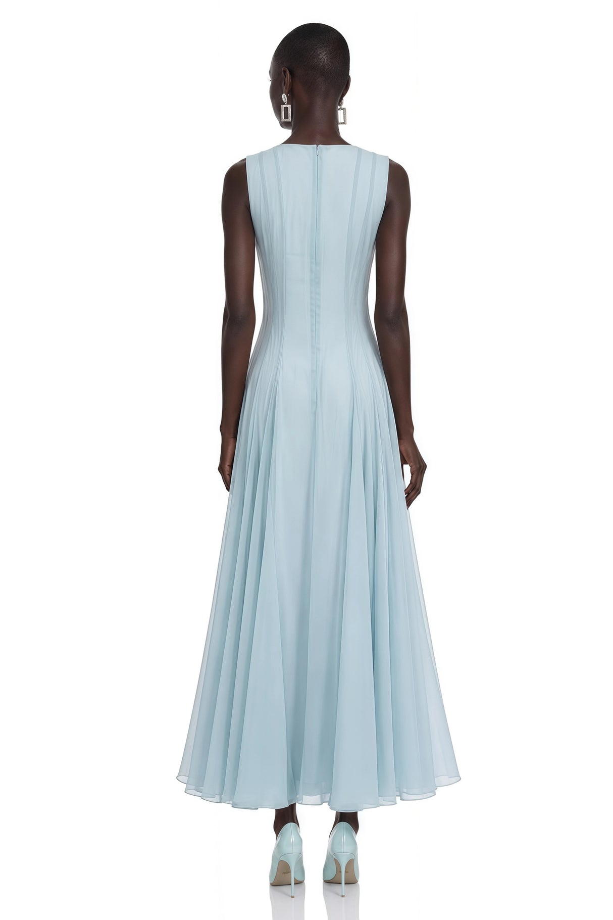 Dilek Light Blue Sleeveless Pleated Maxi Dress