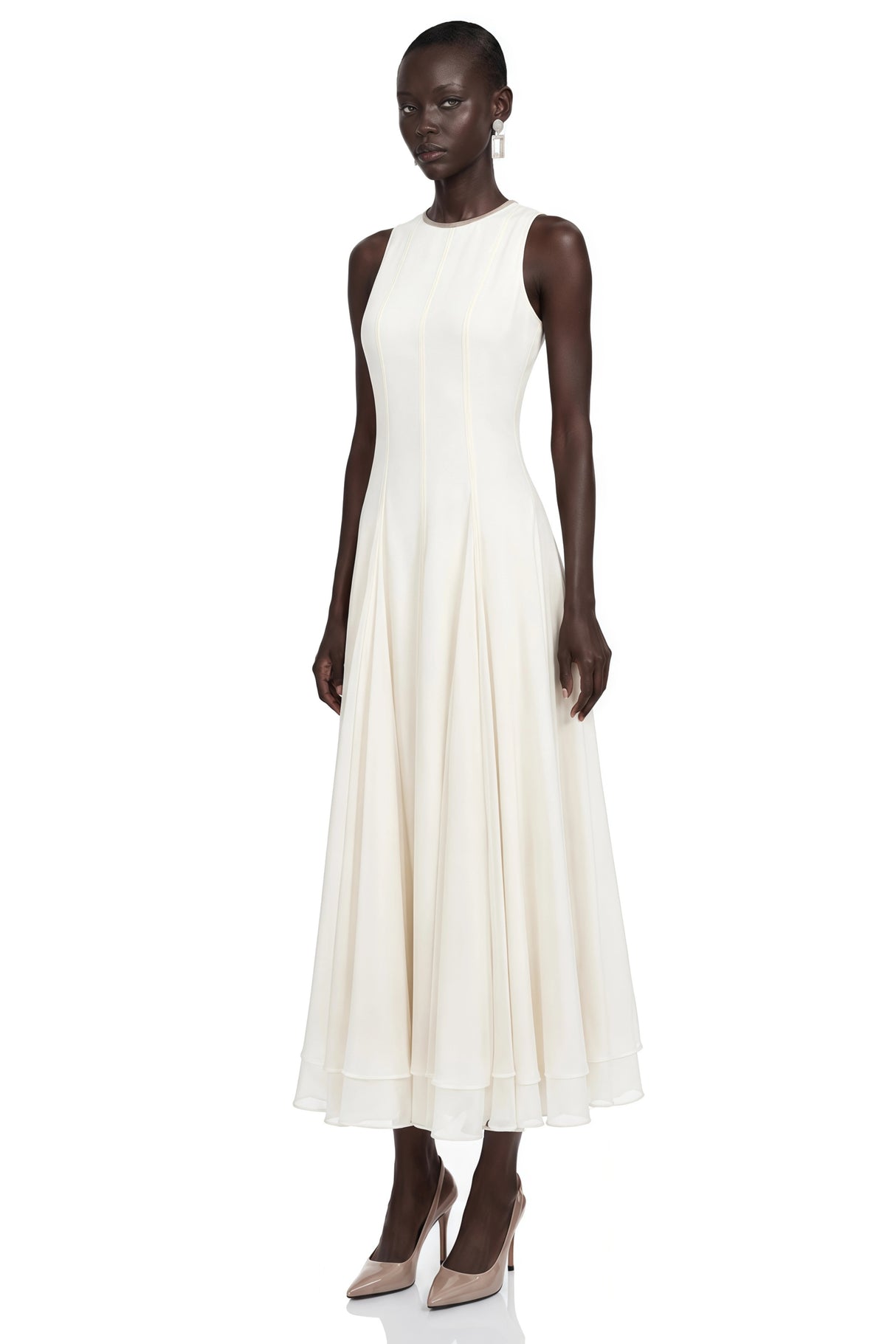 Dilek White Sleeveless Pleated Maxi Dress