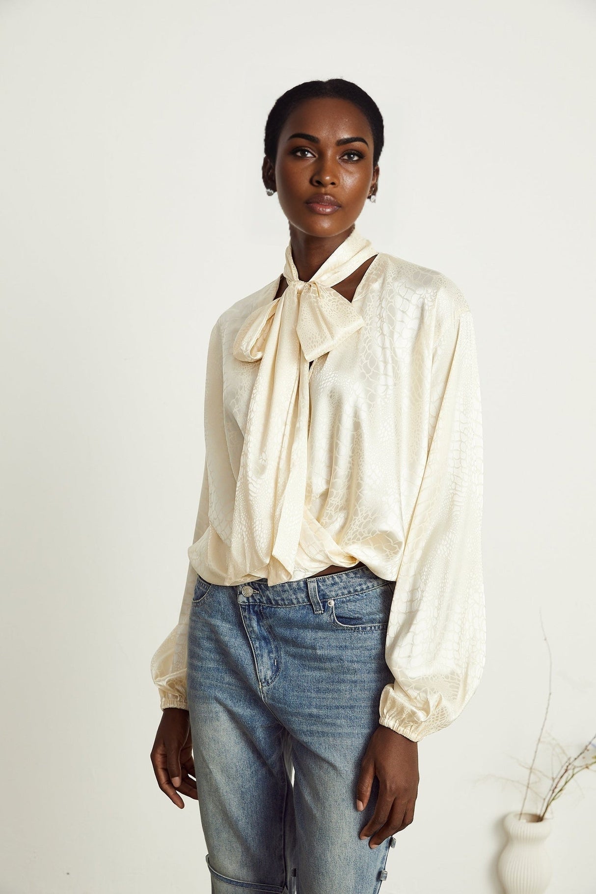 Diletta Blouse – V - Neck – Crocodile Effect Print – Wraparound Style