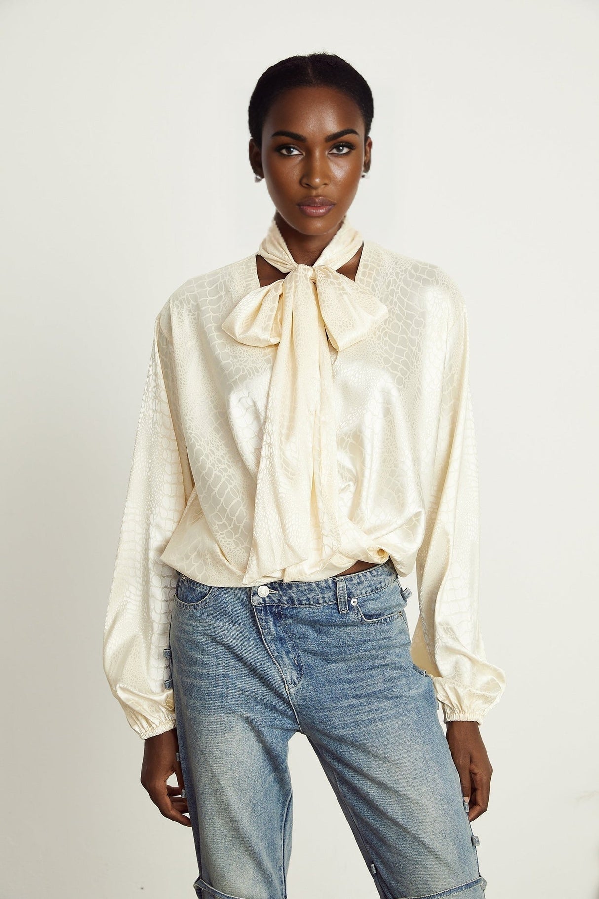 Diletta Blouse – V - Neck – Crocodile Effect Print – Wraparound Style