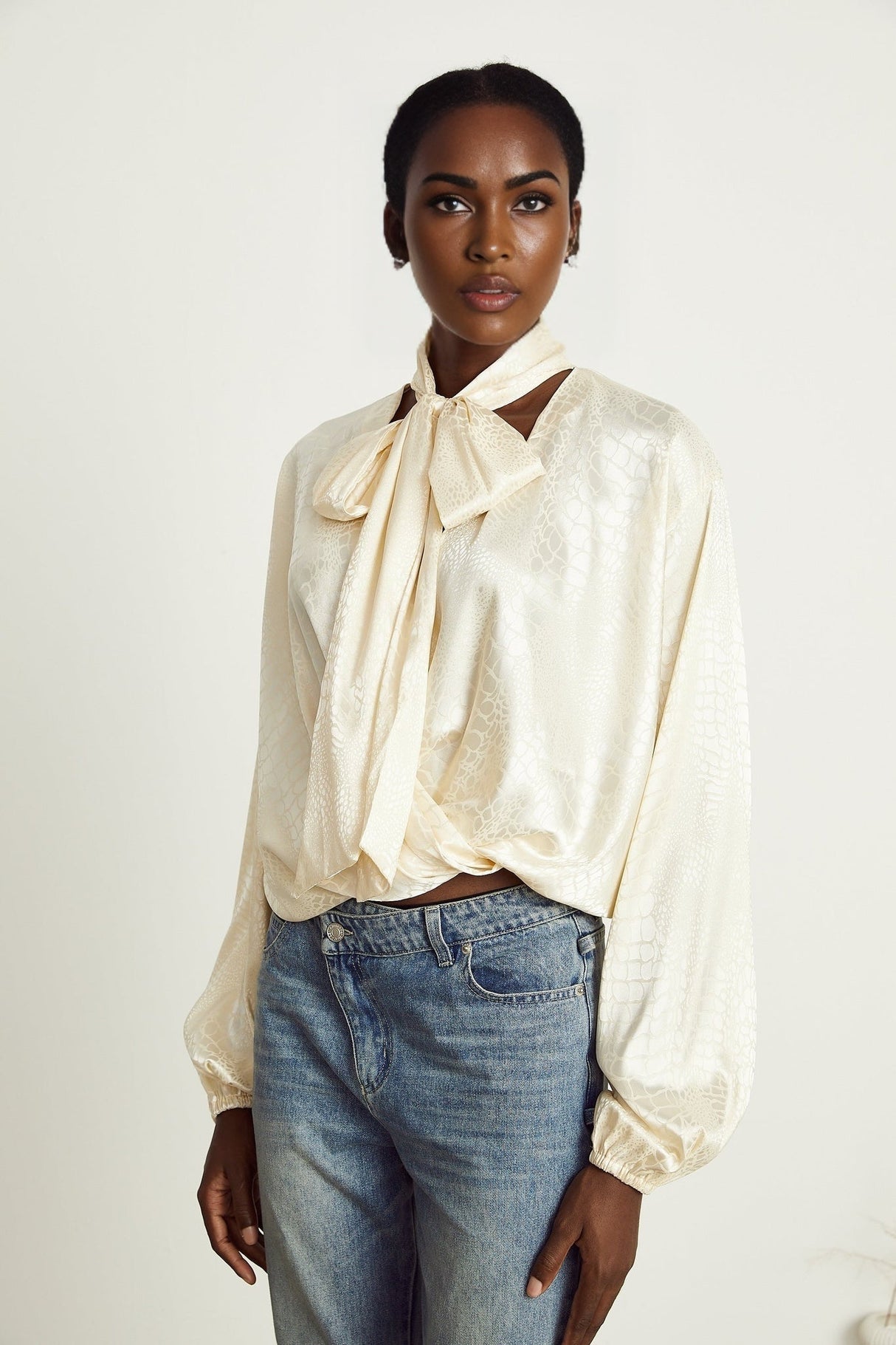 Diletta Blouse – V - Neck – Crocodile Effect Print – Wraparound Style