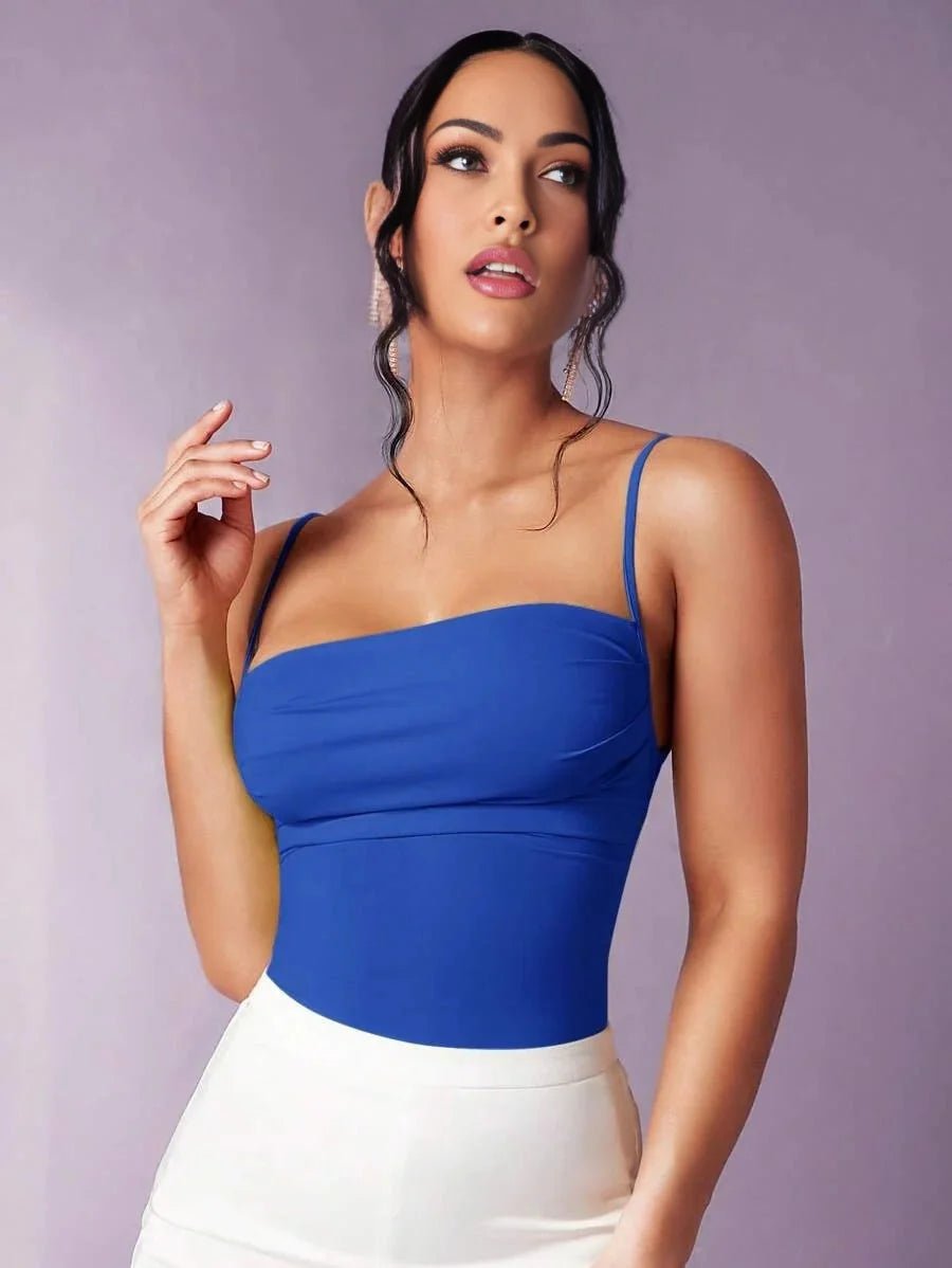 Diletta Bodysuit - Slim Fit - High Stretch Fabric Elasticity - Casual Style - Sleeveless Length - Backless, Lace Up - Neckline Spaghetti Strap