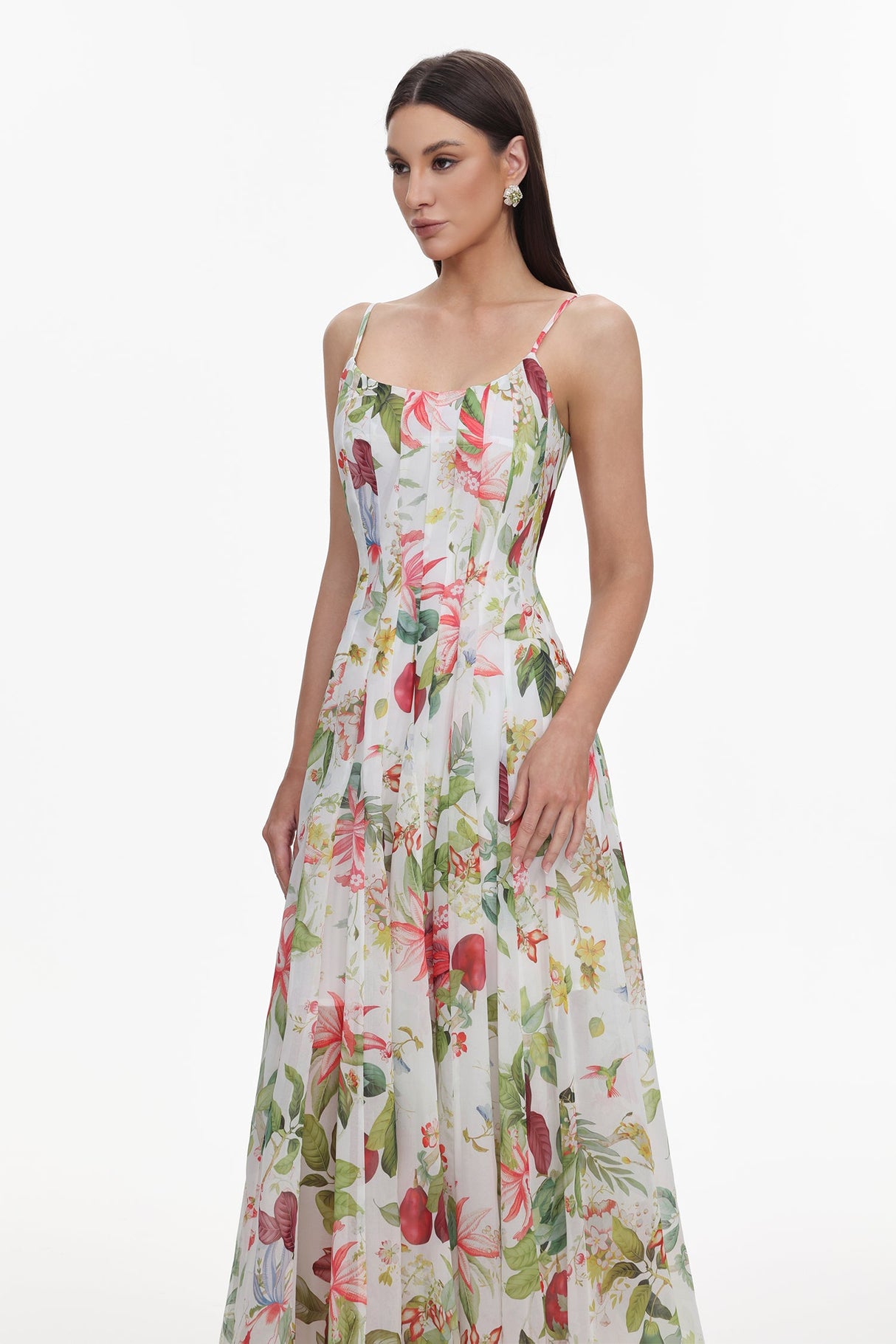 Diletta White Floral Maxi Dress Spaghetti Straps
