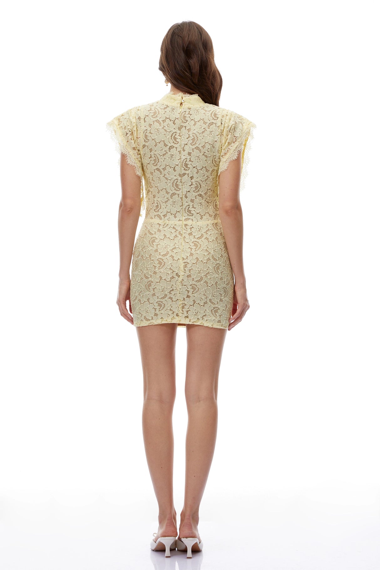 Dionísia Yellow Mock Neck Lace Mini Dress