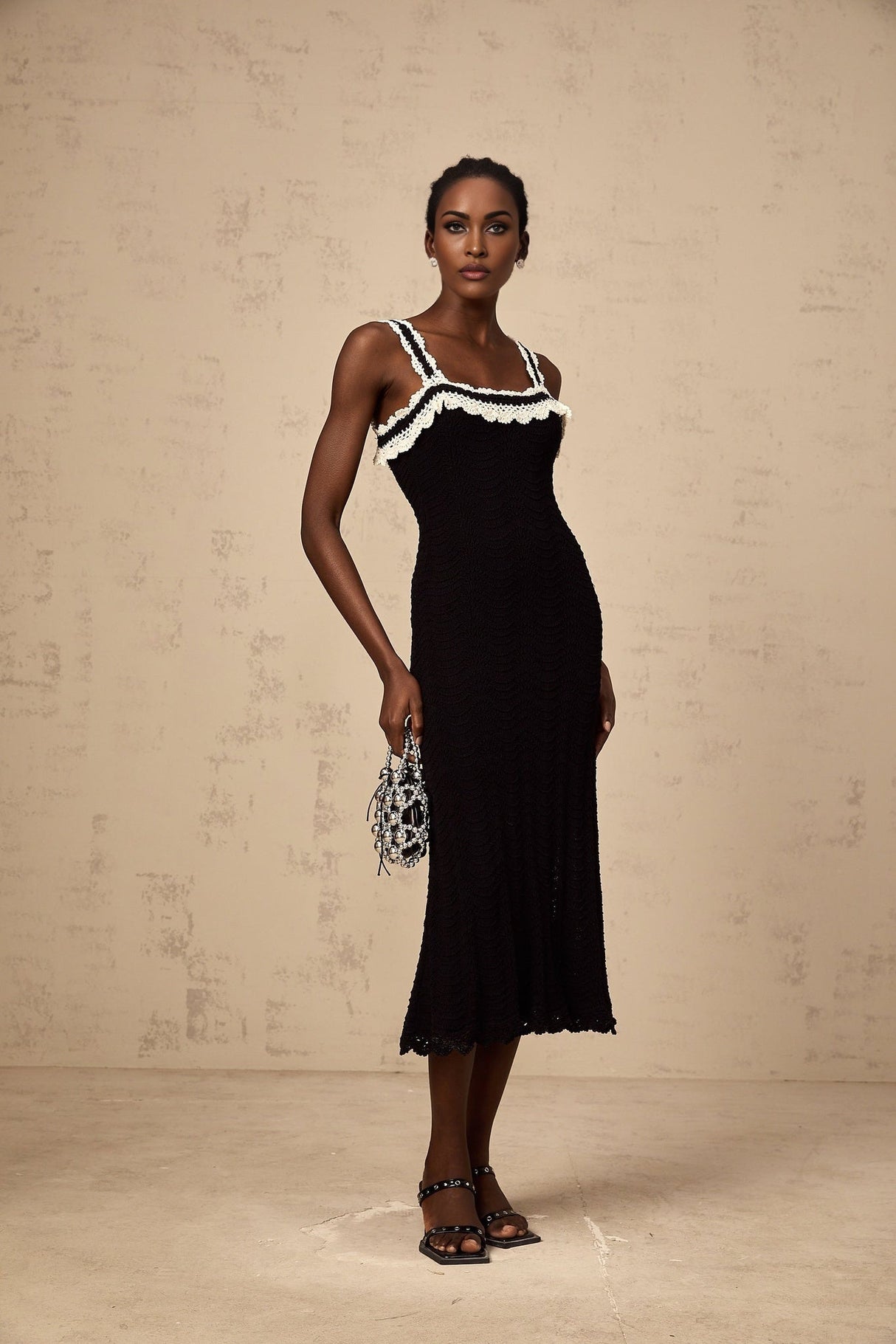 Domenica Midi Dress - Crochet Knit - Sleeveless Style - Wide Straps - Scallop Hem