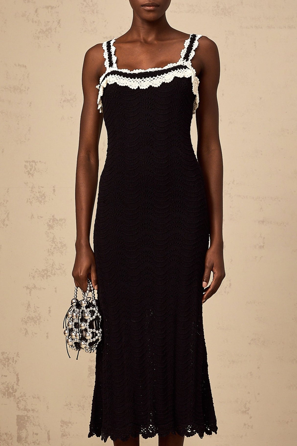 Domenica Midi Dress - Crochet Knit - Sleeveless Style - Wide Straps - Scallop Hem