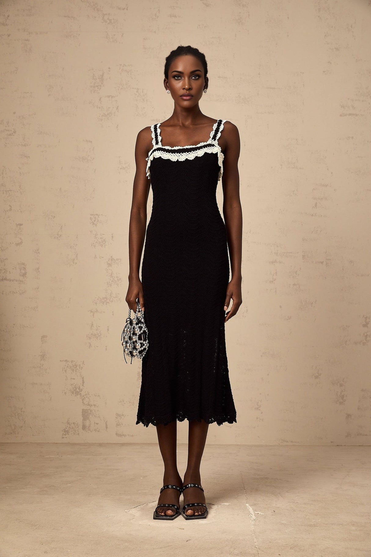 Domenica Midi Dress - Crochet Knit - Sleeveless Style - Wide Straps - Scallop Hem