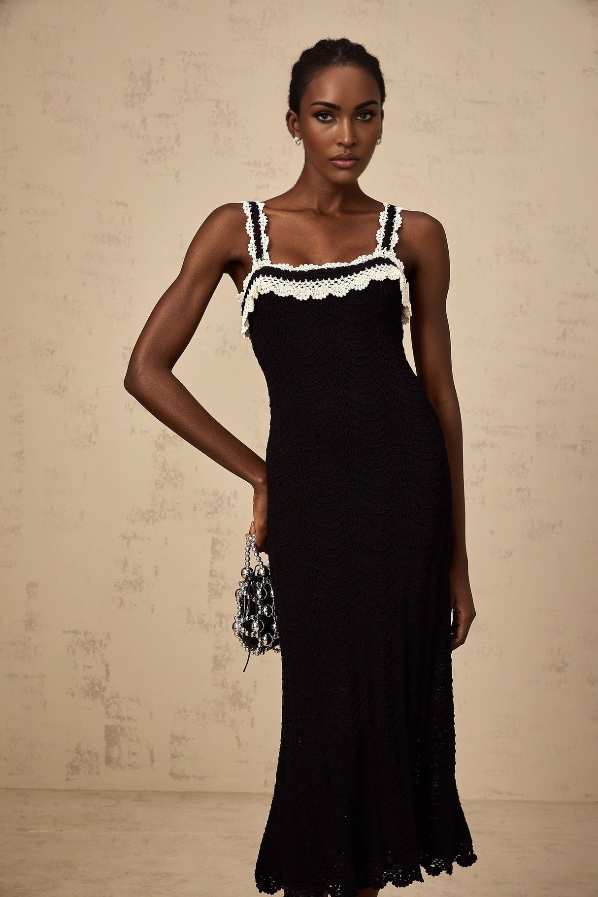 Domenica Midi Dress - Crochet Knit - Sleeveless Style - Wide Straps - Scallop Hem