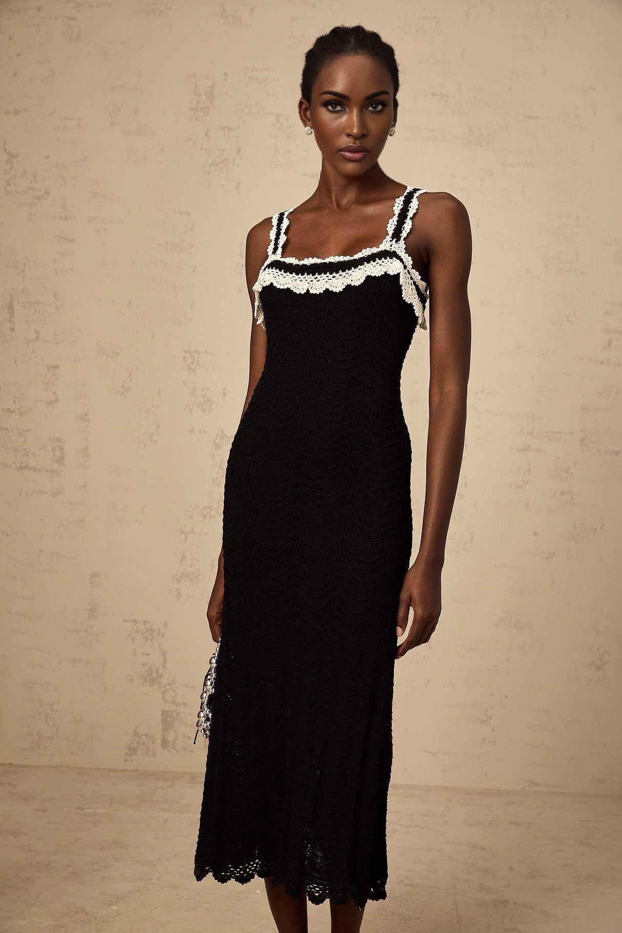 Domenica Midi Dress - Crochet Knit - Sleeveless Style - Wide Straps - Scallop Hem