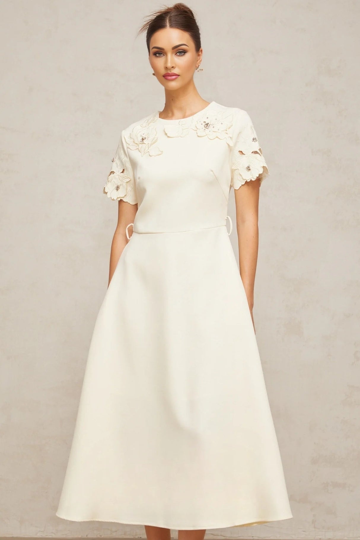 Domenica Midi Dress Neutrals Floral - Appliqu & Bead Embellishment