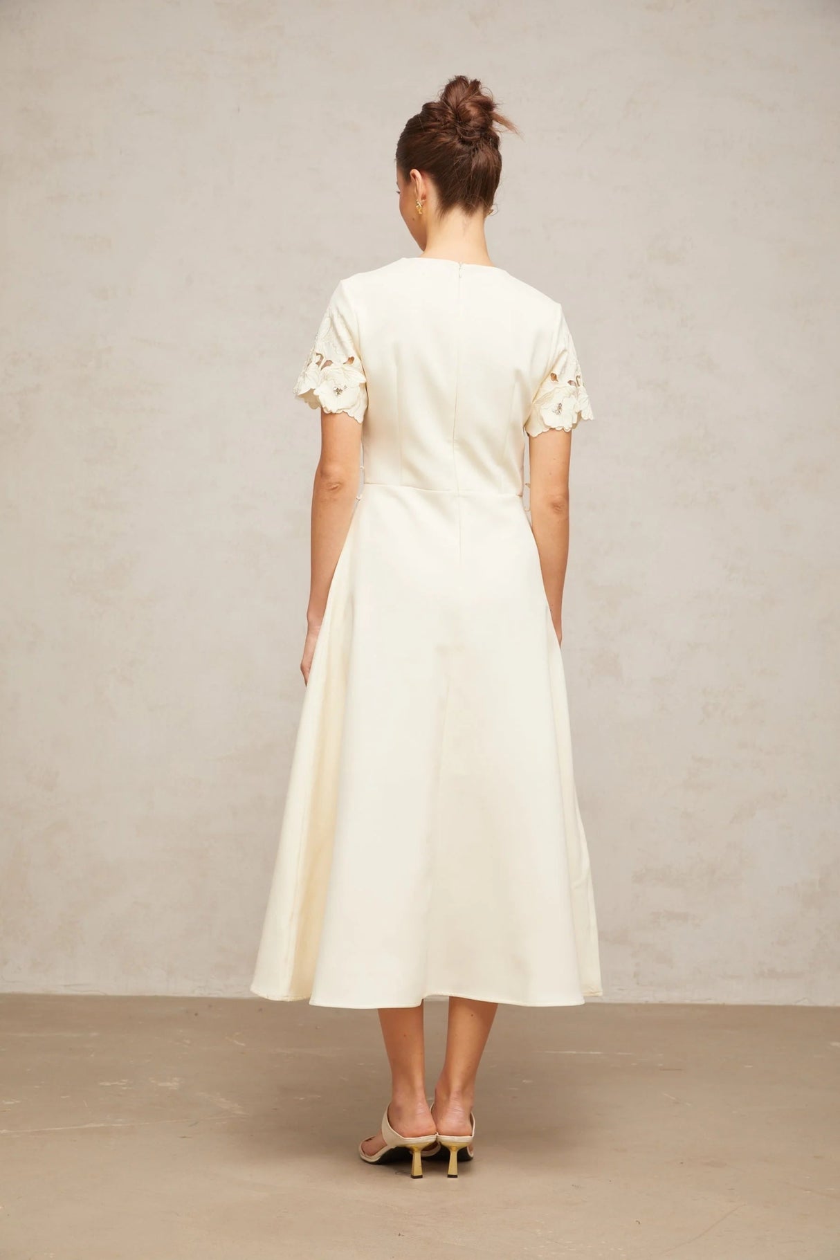 Domenica Midi Dress Neutrals Floral - Appliqu & Bead Embellishment