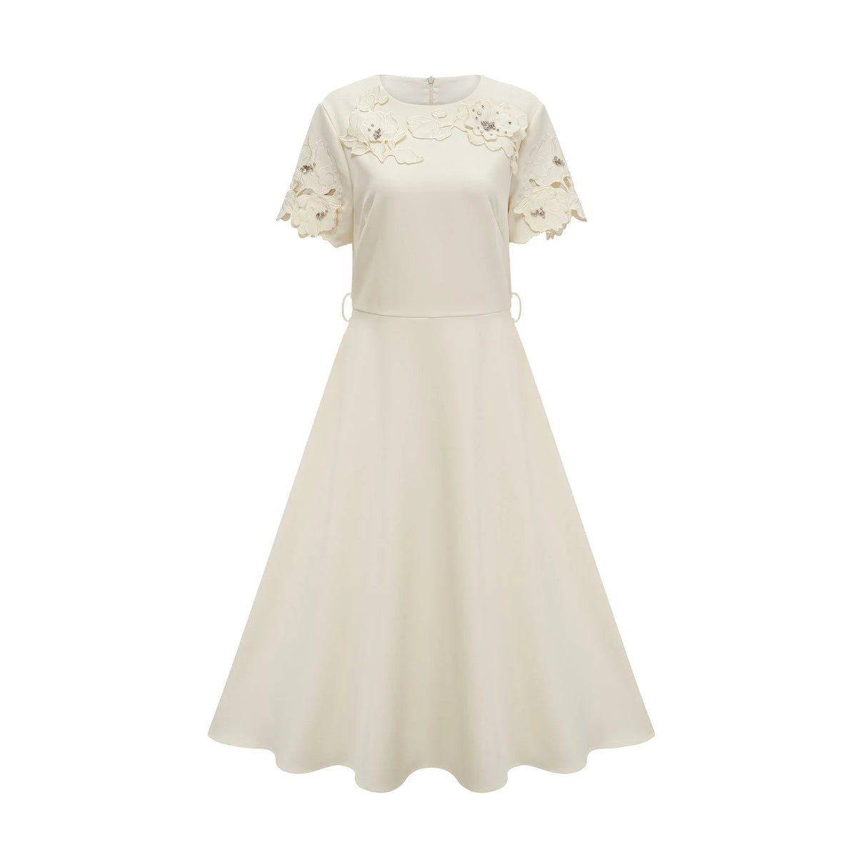 Domenica Midi Dress Neutrals Floral - Appliqu & Bead Embellishment