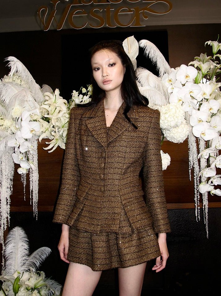 Domenica Mini Skirt - Relaxed Fit - High - Waisted Design - A - Line Style - Elastic Waistband For Comfort - Subtle Shimmer Detailing