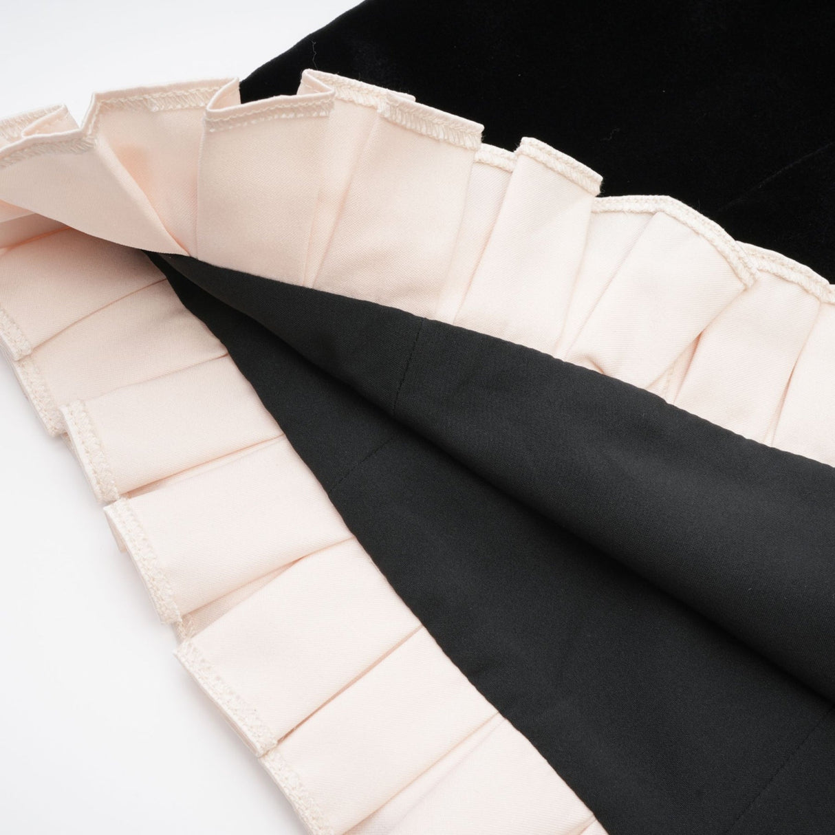 Donatella Long Sleeve Mini Dress - Square Neck - Pleated Design - Front Button Decoration - Rear Zip Fastening